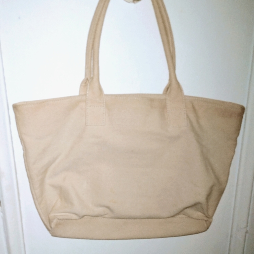 Vtg. Beige Tote with silver stud trim - Picture 2 of 3